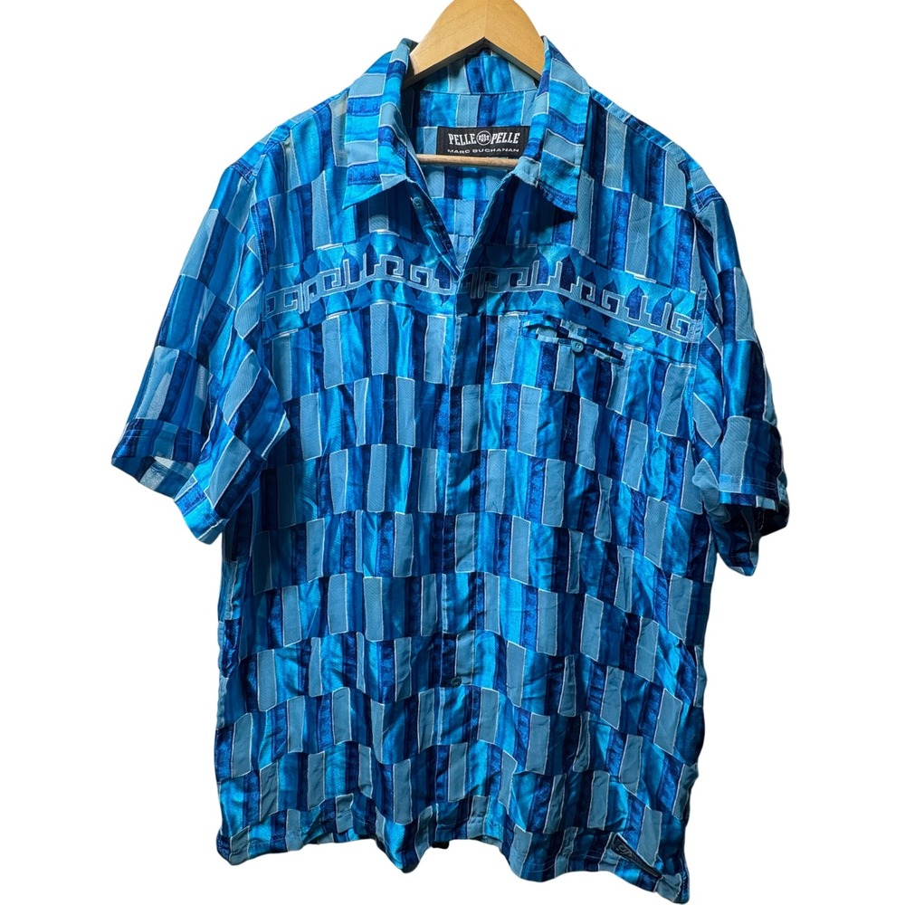 Pelle Pelle Marc Buchanan Shirt Mens Blue Geometric Short Sleeve Button Down
